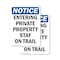 Signmission Entering Private Property Stay On Trail OSHA Notice Sign, Plastic, 7in W x 10in L, 2PK OS-2PACK-NS-P-710-V-12091 - alternate 1